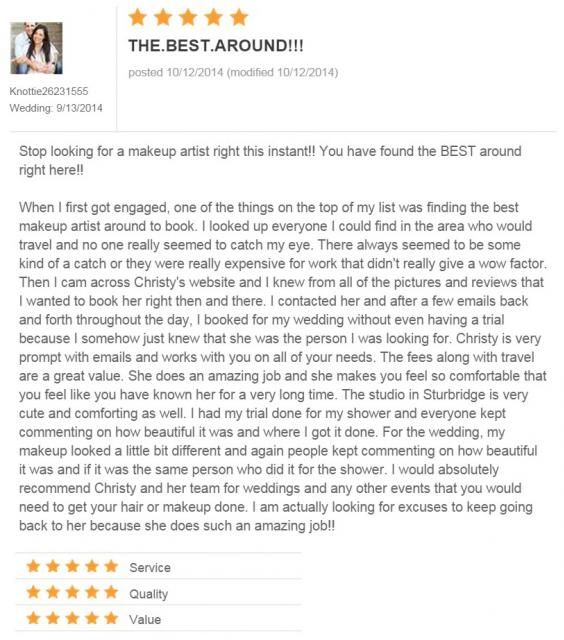 The Knot review for Makeup Artistry by Christy & Co.