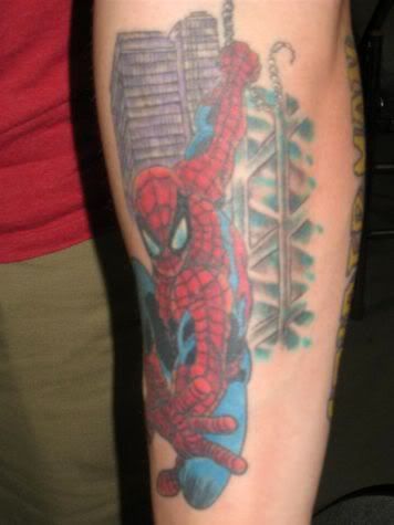 spiderman tattoos. Ron loves Spider-Man tattoos.
