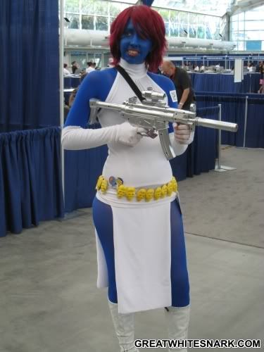 A Mystique costume with perhaps the best body paint job I've seen