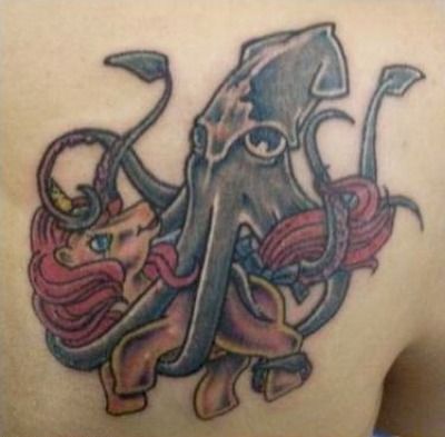 Giant Squid My Little Pony Tattoo. Via Ugliest Tattoos, who just realized 