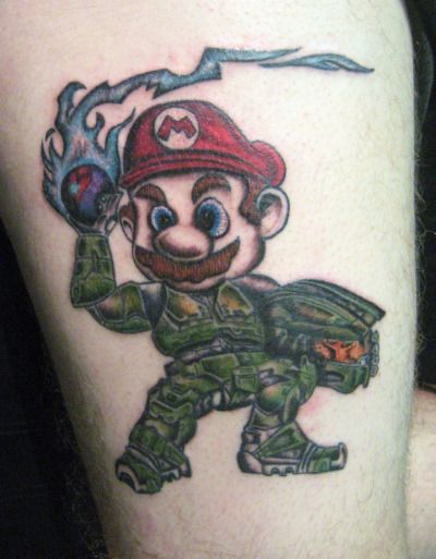 Super Mario Master Chief Tattoo [Geeky Tattoo]