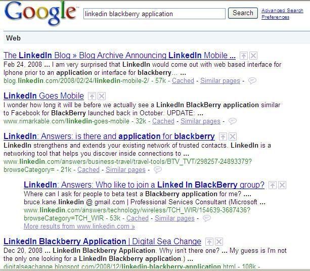 LinkedIn Blackberry Application