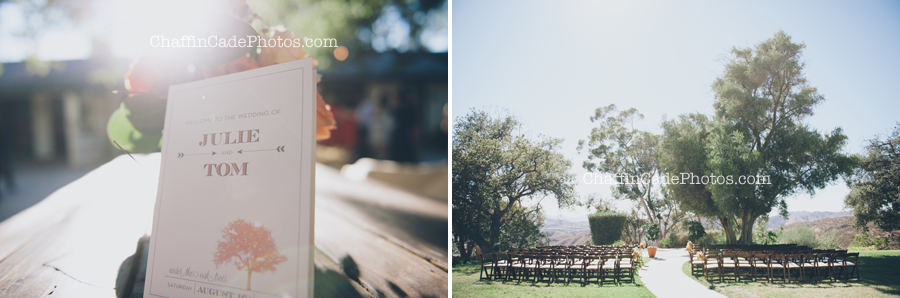 personalized wedding program with a large pink oak tree