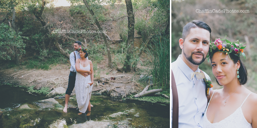 Sunday and Jaymes hold each other during their bohemian elopement