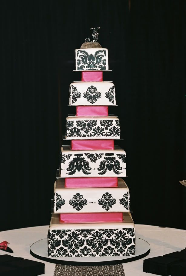 Black And White Wedding Cakes With Pink Flowers. It is a 350 serving wedding
