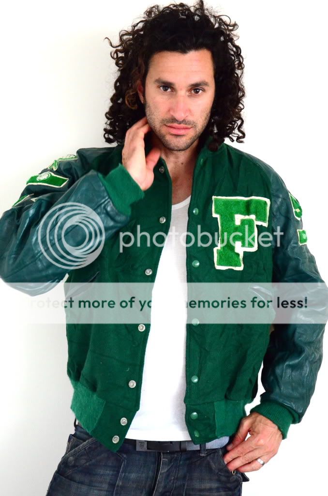 MENS Vintage WOOL+LEATHER SLEEVES Green LETTERMAN VARSITY Jacket *L 