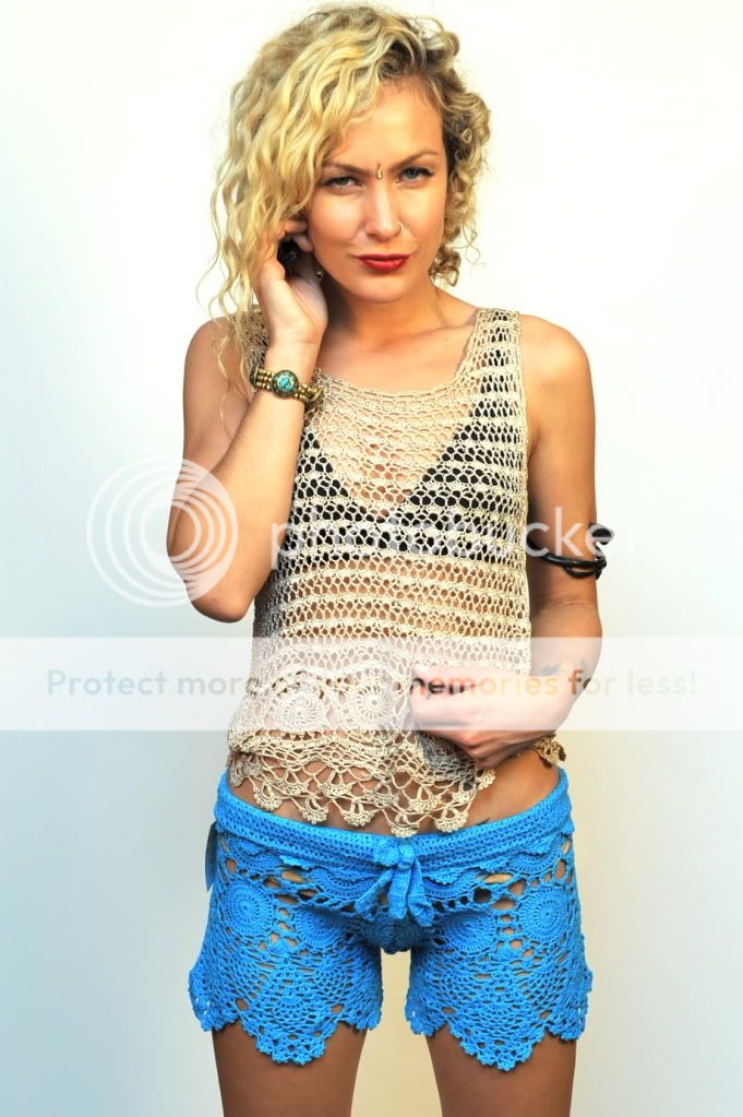 BNWT Vintage~esque BLUE CROCHET KNIT Bikini SHORTS *S  