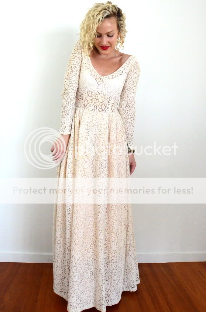   1940s/1950s ANTIQUE LACE Evening Prom MAXI DRESS WEDDING GOWN  